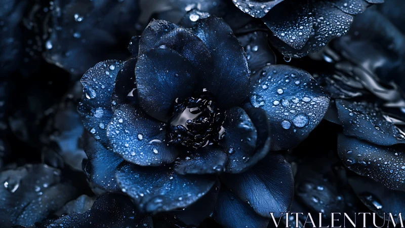 Midnight Blue Flower with Dew Drops. Nature.