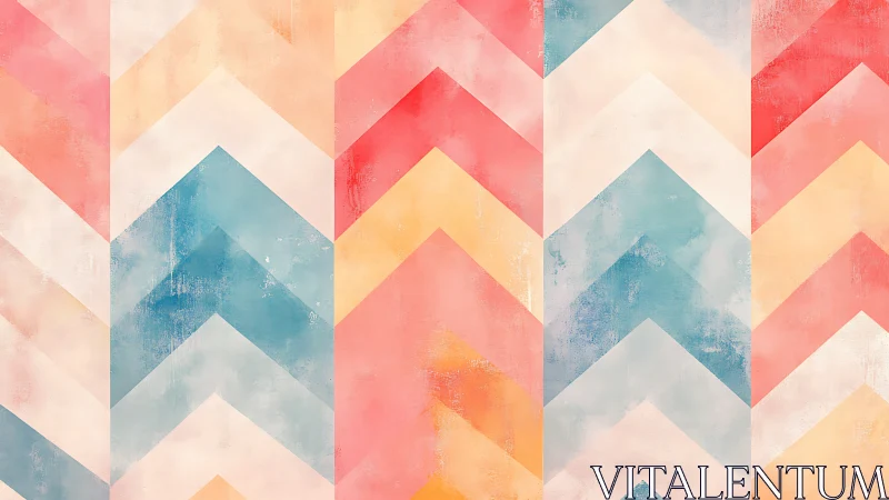 Chevron pattern with pastel geometric bands on textured surface.