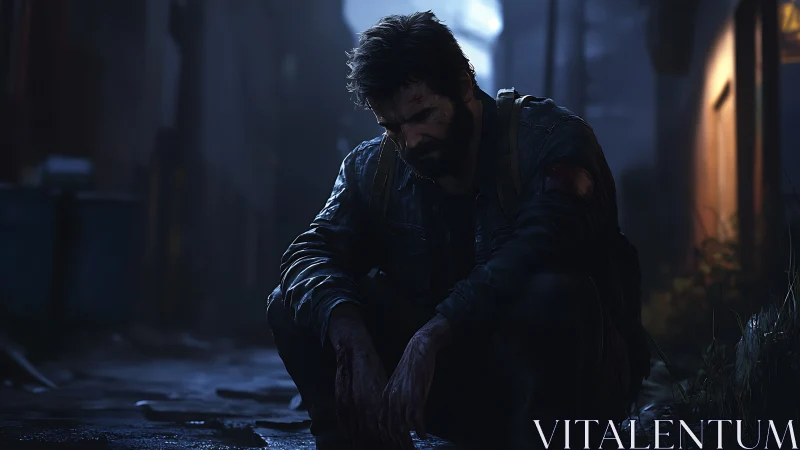 Midnight survivor folds into silence on a rain-slick street