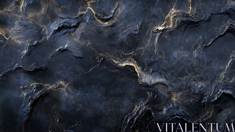 Striated dark rock surface with metallic gold vein network rendered