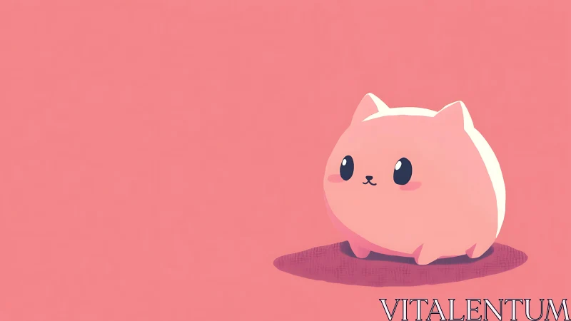 Round pastel cat character sits on pink minimalist field.