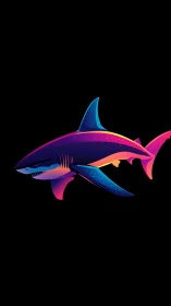 Neon twilight shark gliding through a midnight sea.