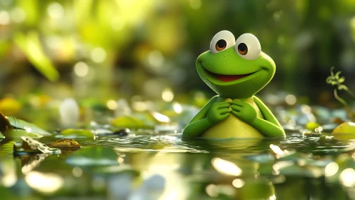 Joyful pond frog silently rehearses a secret love song