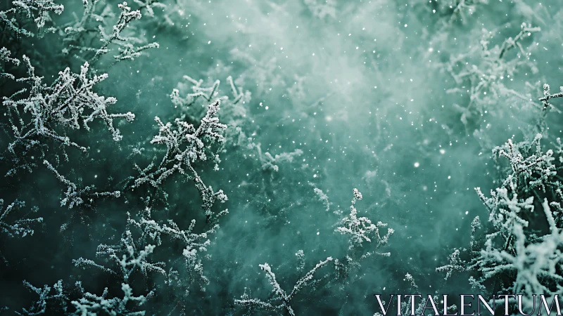 Macro view of crystalline frost patterns on teal background.