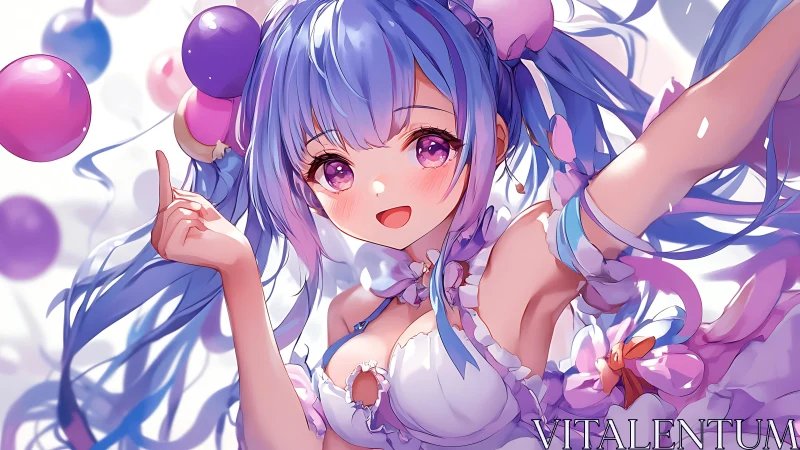 Bubble-bright idol girl twirls in pastel confetti joy.