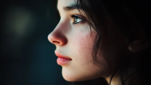 Luminous gaze in profile, a quiet storm of soft color study.