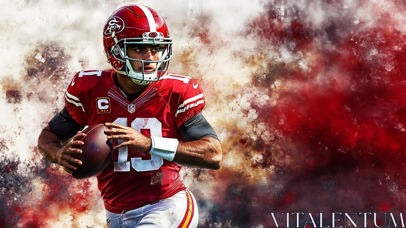 Quarterback holds football and prepares controlled passing motion