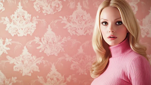 Soft pink daydream with a porcelain-smooth gaze.