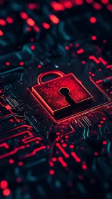 Neon lock sentinel guarding a midnight circuit cityscape.