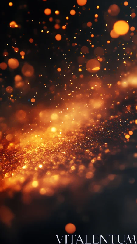Photorealistic bokeh field of drifting golden light particles.