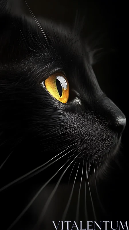 Black Cat with Golden Eyes in Shadows.