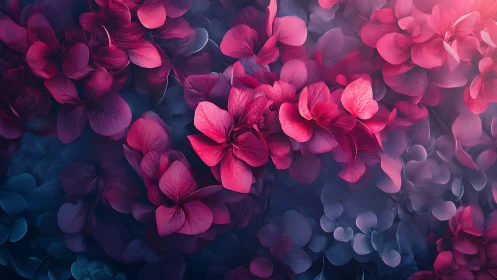 Layered floral forms with gradient color transition from magenta to deep blue.