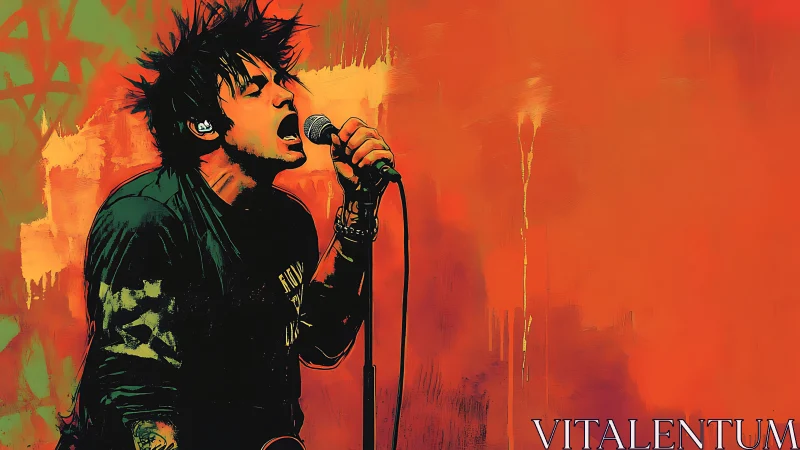Expressive punk vocalist rendered in vivid digital brushwork