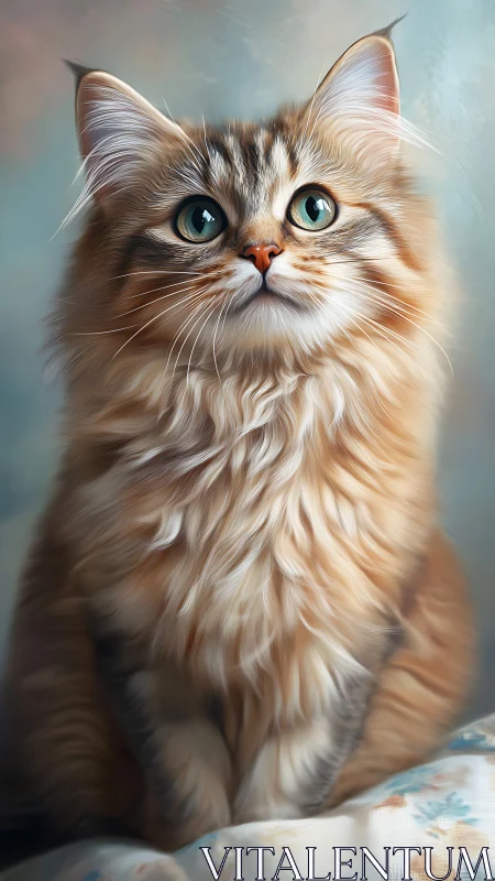 Tabby cat portrait with blue eyes against neutral background