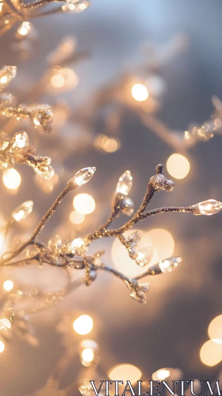 Glittering winter twigs whisper softly in blurred golden light