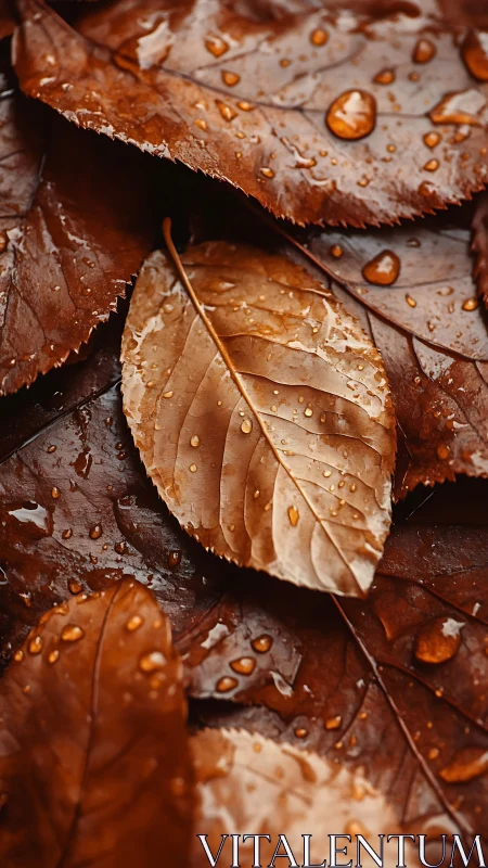 Macro study of wet autumn leaves with sharp surface microtexture