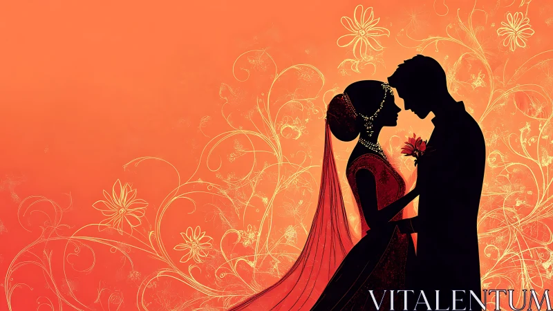 Silhouetted Couple in Ornate Garden Romance.