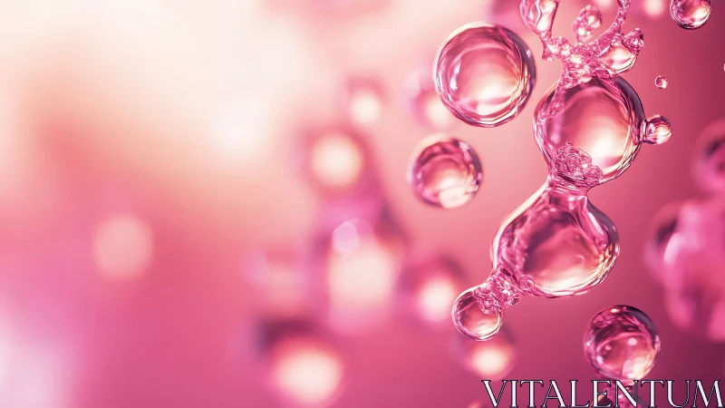Pink liquid bubbles in abstract macro fluid motion background.