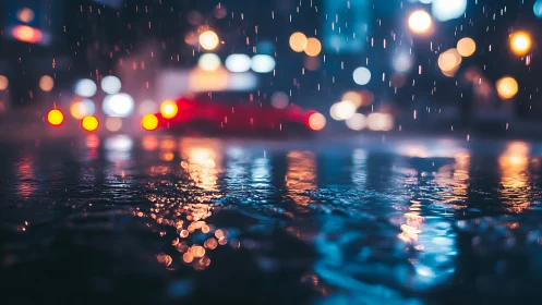 Rainlit city puddles catching neon whispers at night.