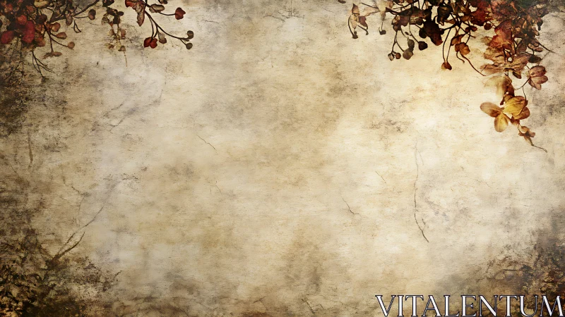 Vintage floral parchment background with distressed botanical frame.