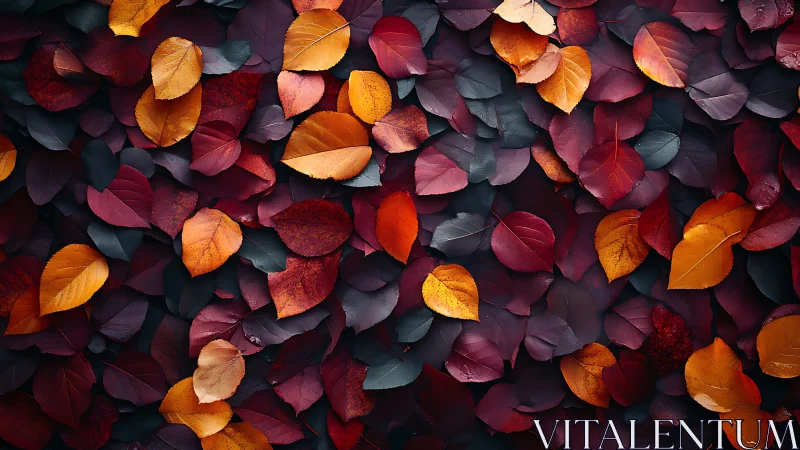 Photorealistic autumn foliage field with layered leaf tessellation.