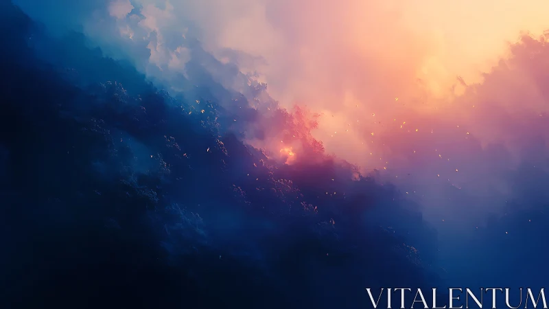 Luminous cloudscape over deep blue horizon at dusk.