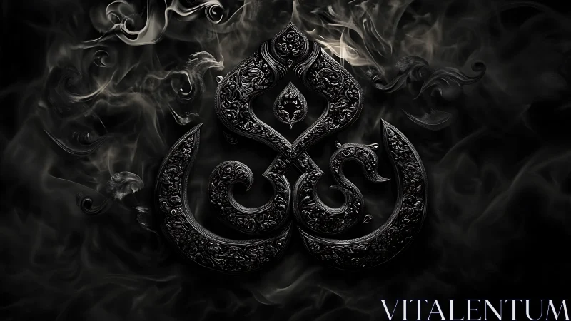 Mystical black emblem rises gently from swirling smoke