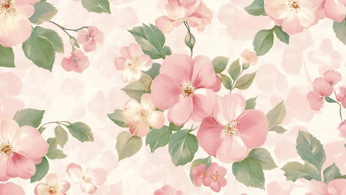 Layered Pink Floral Composition with Botanical Foliage and Graduated Tonal Depth