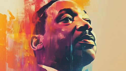 Colorful digital portrait of a man in upward-facing profile.