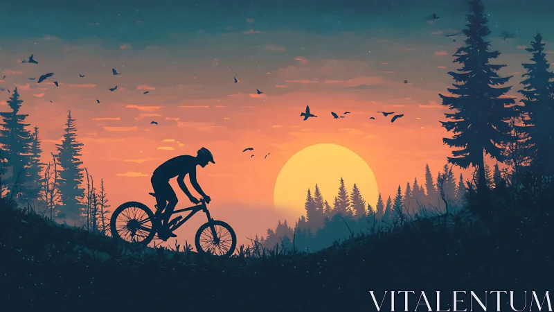 Silhouetted cyclist performing aerial trajectory against astronomical sunset.