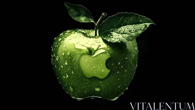 Vivid Green Apple with Water Droplets and Modern Logo Design.