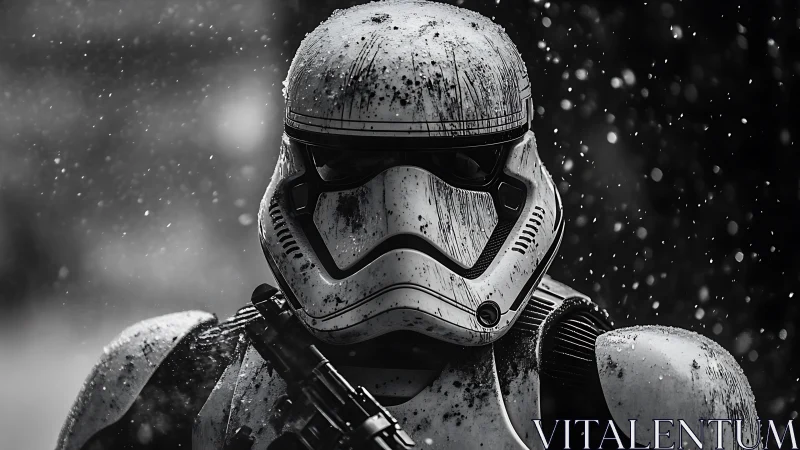 Stormtrooper armor helmet shown in gritty close-up shot