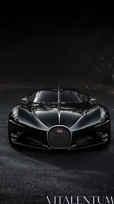 Front-on hypercar portrait in low-key lighting on wet asphalt