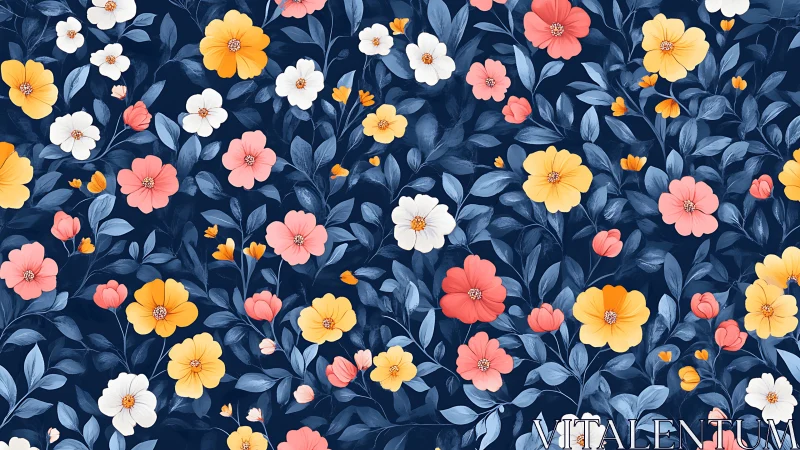 Twilight Garden Symphony: Navy Canvas Bursting with Blooms.