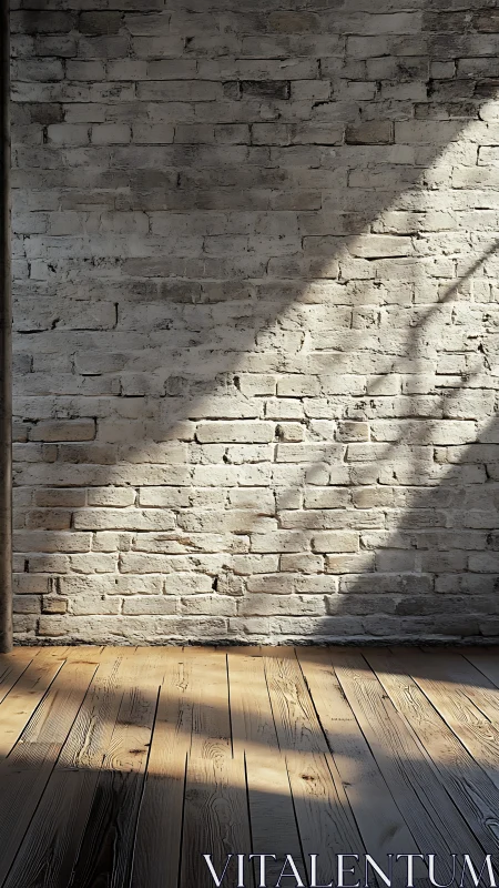 Sunlit brick hush and honeyed floorboards in quiet pause.