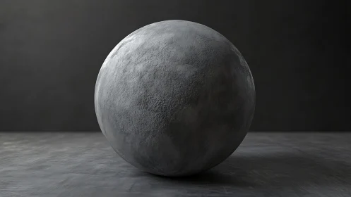 Concrete sphere stands centered under soft studio lighting