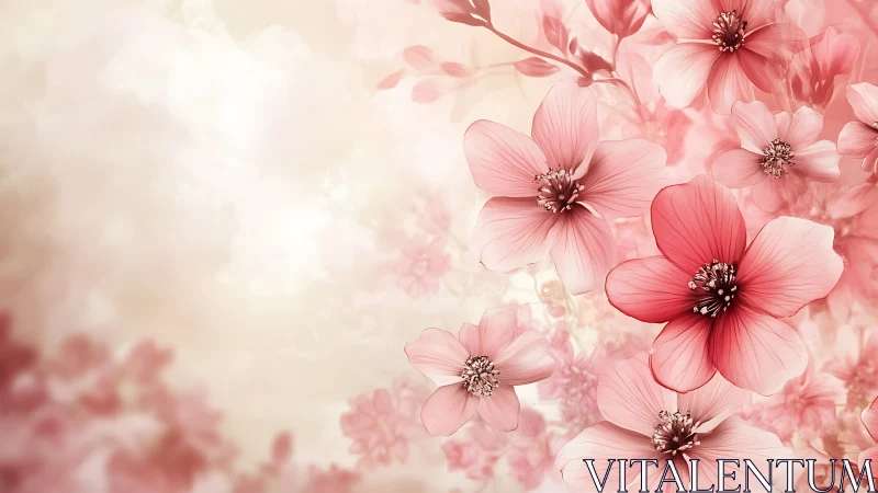 Soft Pink Flowers with Detailed Stamen Centers.