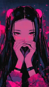 Stylized portrait shows girl with hands framing central void