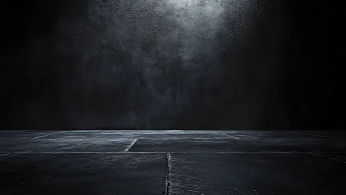 Dark concrete room interior with moody overhead spotlight glow