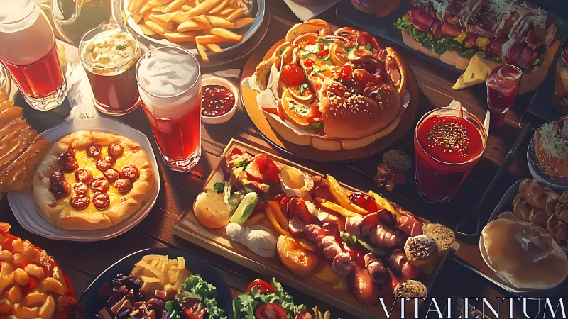 Sunlit street-food banquet turns fast snacks into feast art