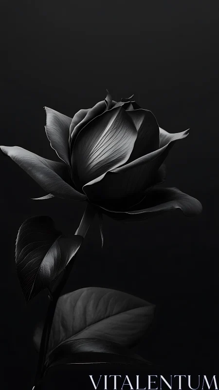 Monochrome Lotus Bud Against Deep Shadow Background