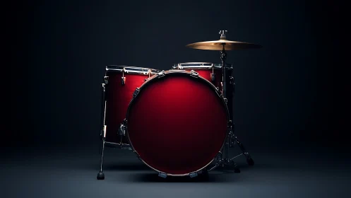 Red drum kit stands isolated under dramatic studio lighting