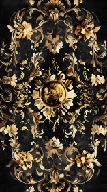 Baroque gold floral scrollwork frames ornate ship medallion.