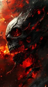 Infernal ember-wreathed skull erupting from molten shadow.