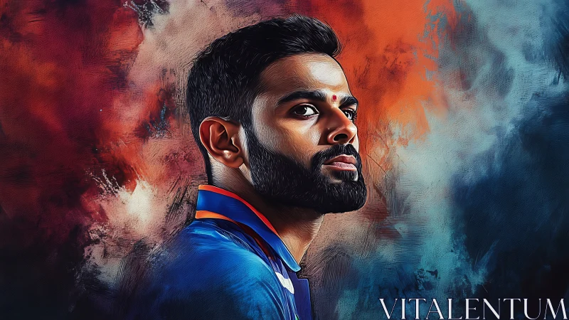 Digital portrait of confident male athlete in blue jersey.