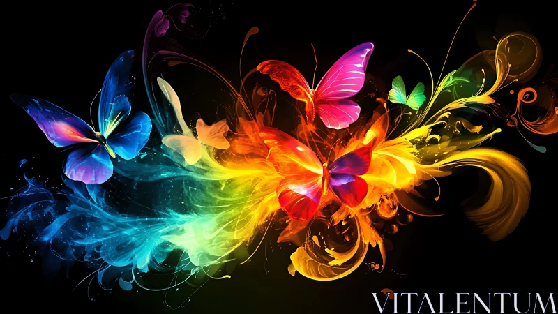 Vibrant digital butterflies in explosive rainbow motion.