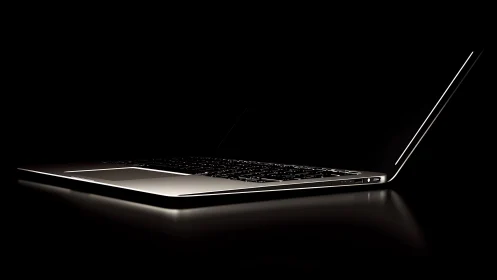 Minimalist laptop profile in low-key studio lighting design.
