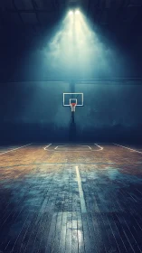 Lonely hoop waits beneath a sacred cone of locker room light