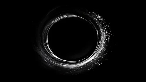 Monochrome circular void with textured luminous rim.