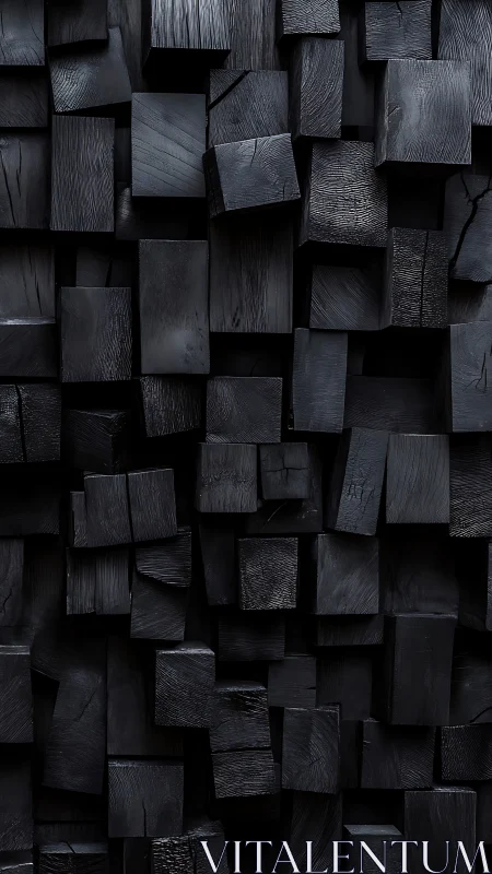 Midnight charcoal blocks stack into a shadowbox labyrinth.